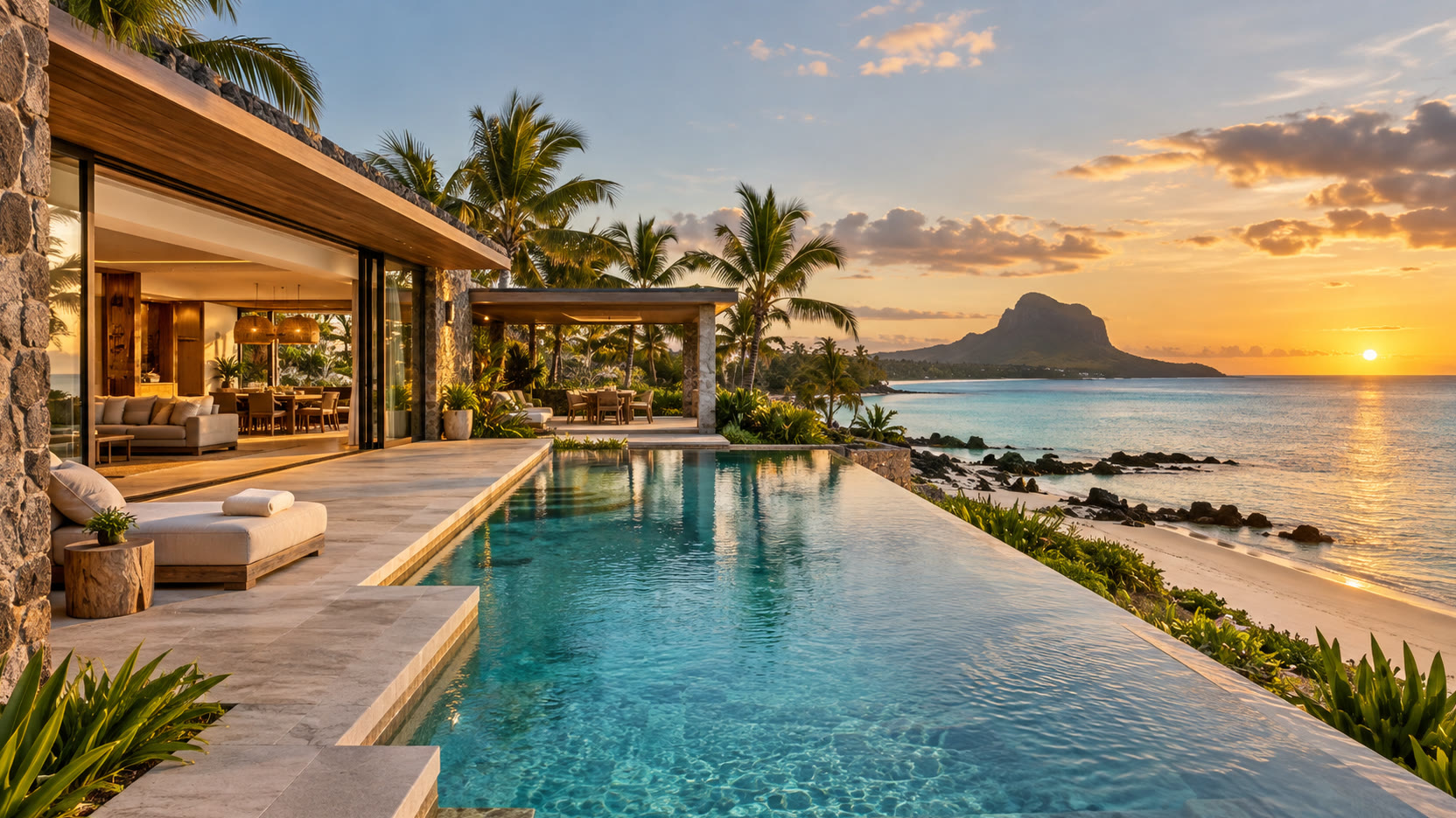 Beachfront villa overlooking a Mauritian lagoon